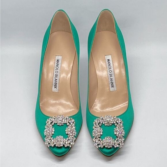 Manolo Blahnik Hangisi 70MM Embellished Satin Pumps size 36.5 - Picture 2 of 12